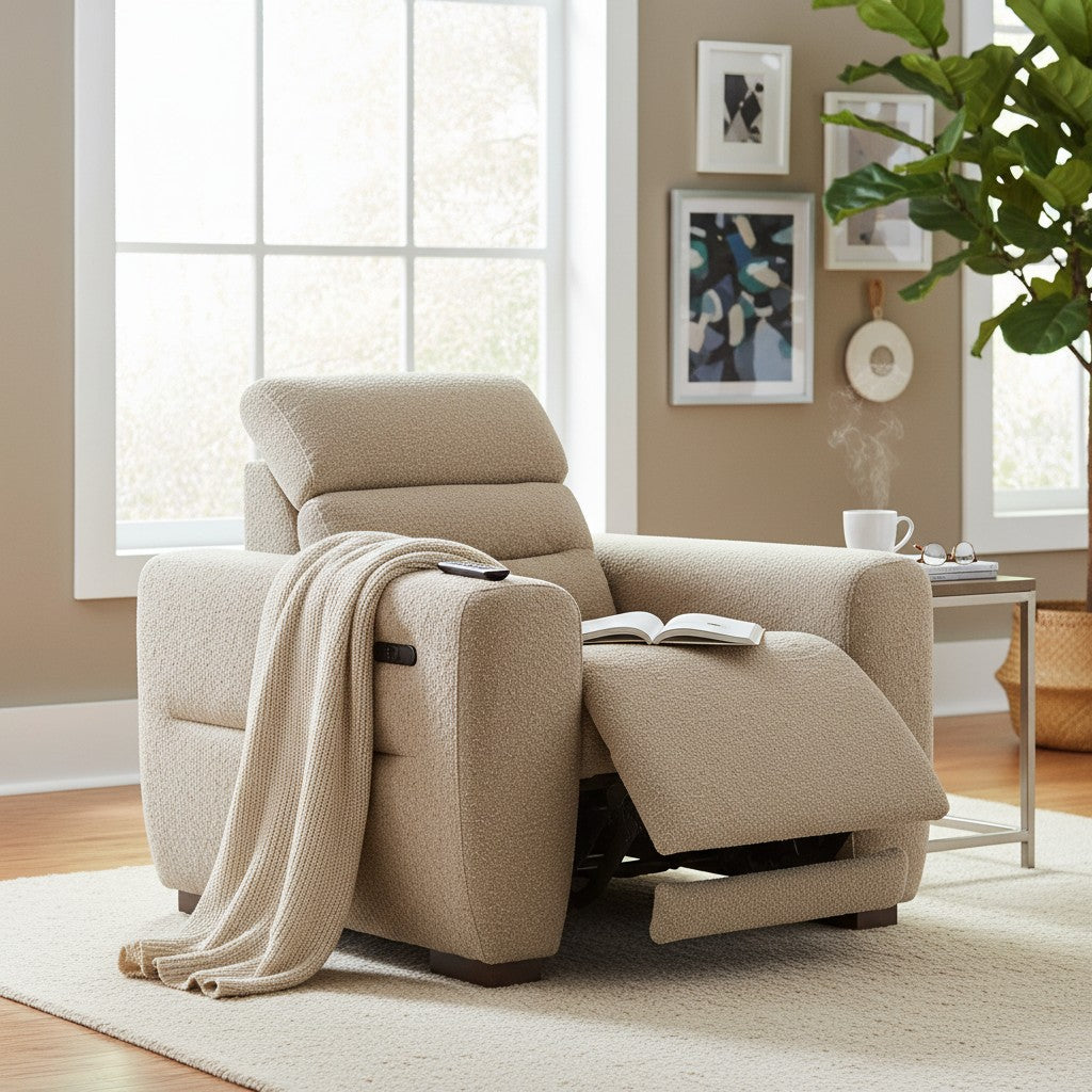 Tokyo Electric Recliner Beige Fabric Armchair