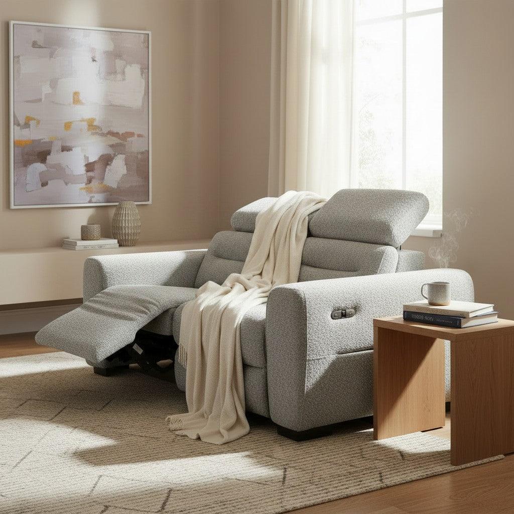 Tokyo Electric Recliner Grey Fabric 3 Seater Sofa