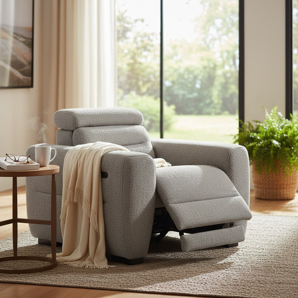 Tokyo Electric Recliner Grey Fabric Armchair