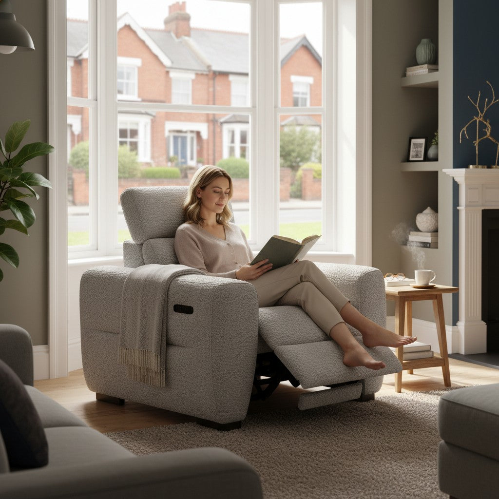 Tokyo Electric Recliner Grey Fabric Armchair