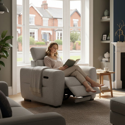 Tokyo Electric Recliner Grey Fabric Armchair