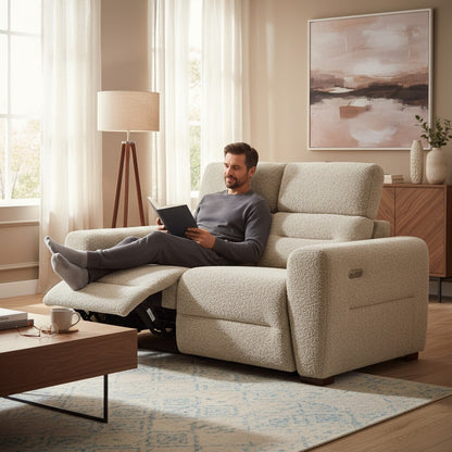 Tokyo Electric Recliner Beige Fabric 2 Seater Sofa