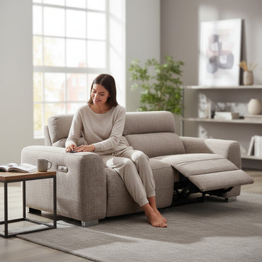 Toronto Electric Recliner Beige Fabric 2 Seater Sofa