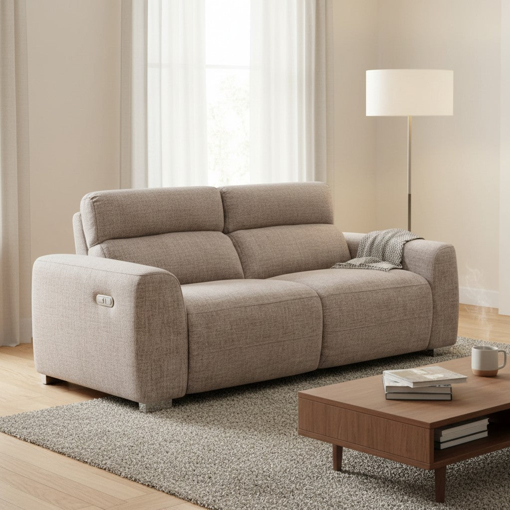 Toronto Electric Recliner Beige Fabric 3 Seater Sofa