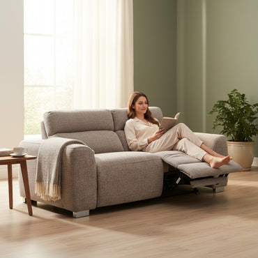 Toronto Electric Recliner Beige Fabric 3 Seater Sofa