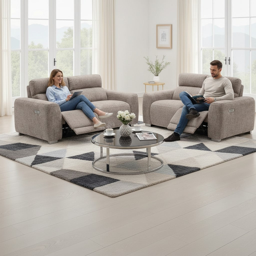 Toronto Electric Recliner Beige Fabric 3+2 Sofa Suite
