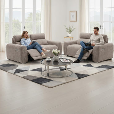 Toronto Electric Recliner Beige Fabric 3+2 Sofa Suite