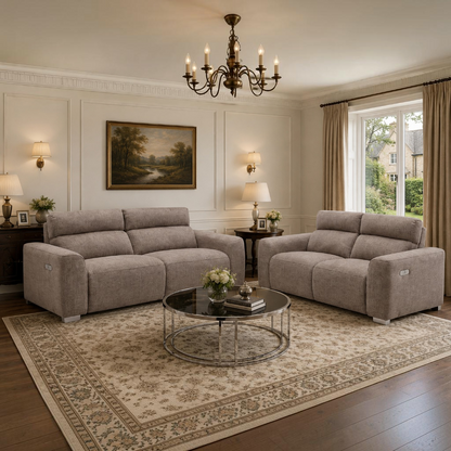 Toronto Electric Recliner Beige Fabric 3+2 Sofa Suite