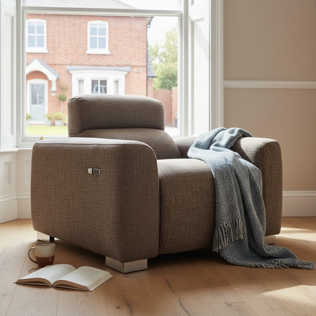 Toronto Electric Recliner Beige Fabric Armchair