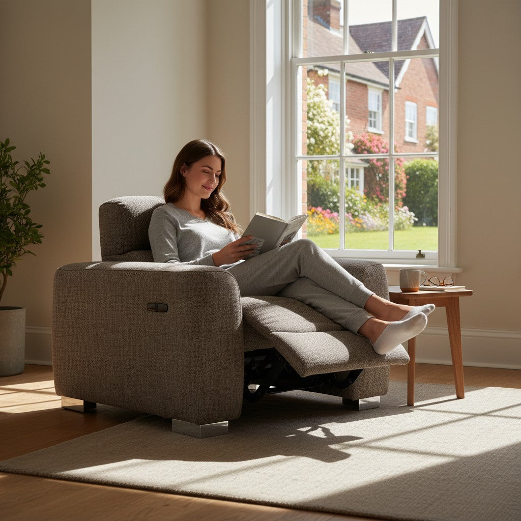 Toronto Electric Recliner Beige Fabric Armchair
