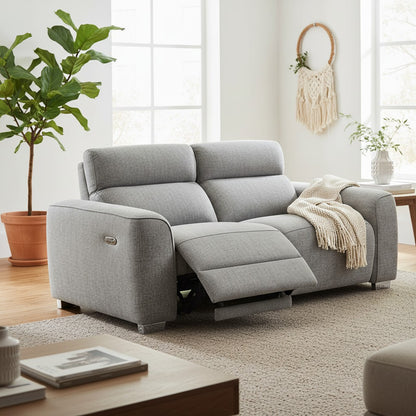 Toronto Electric Recliner Grey Fabric 2 Seater Sofa