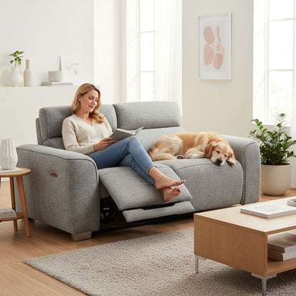 Toronto Electric Recliner Grey Fabric 2 Seater Sofa