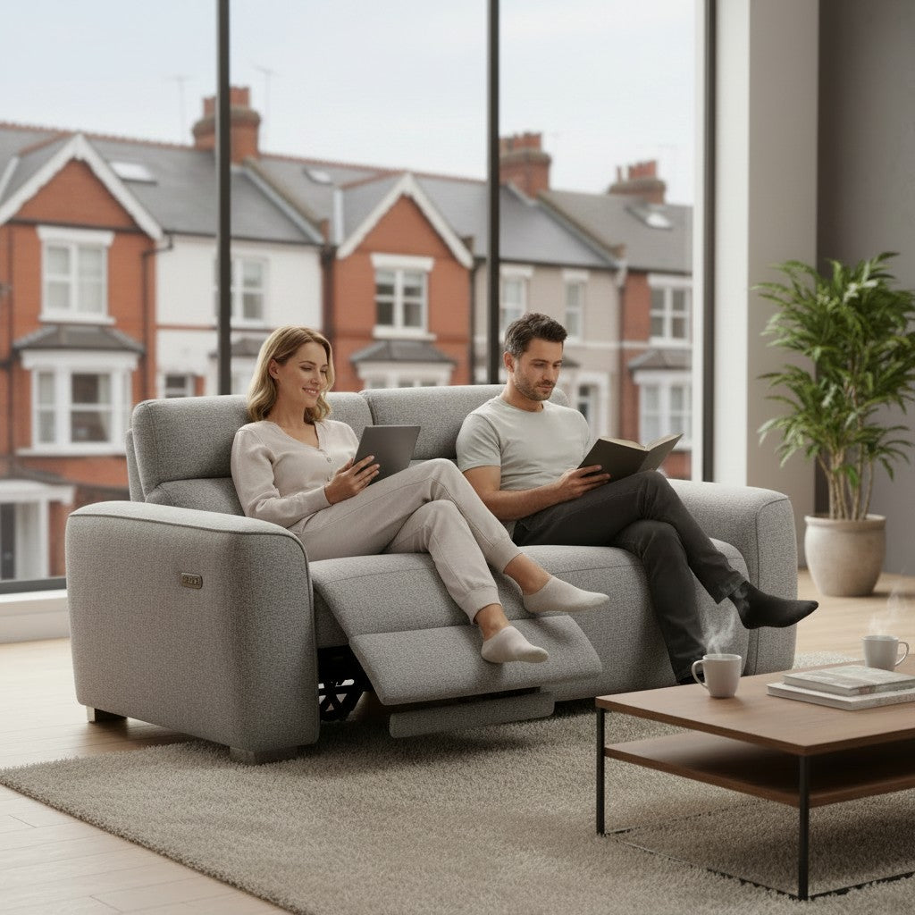 Toronto Electric Recliner Grey Fabric 3 Seater Sofa