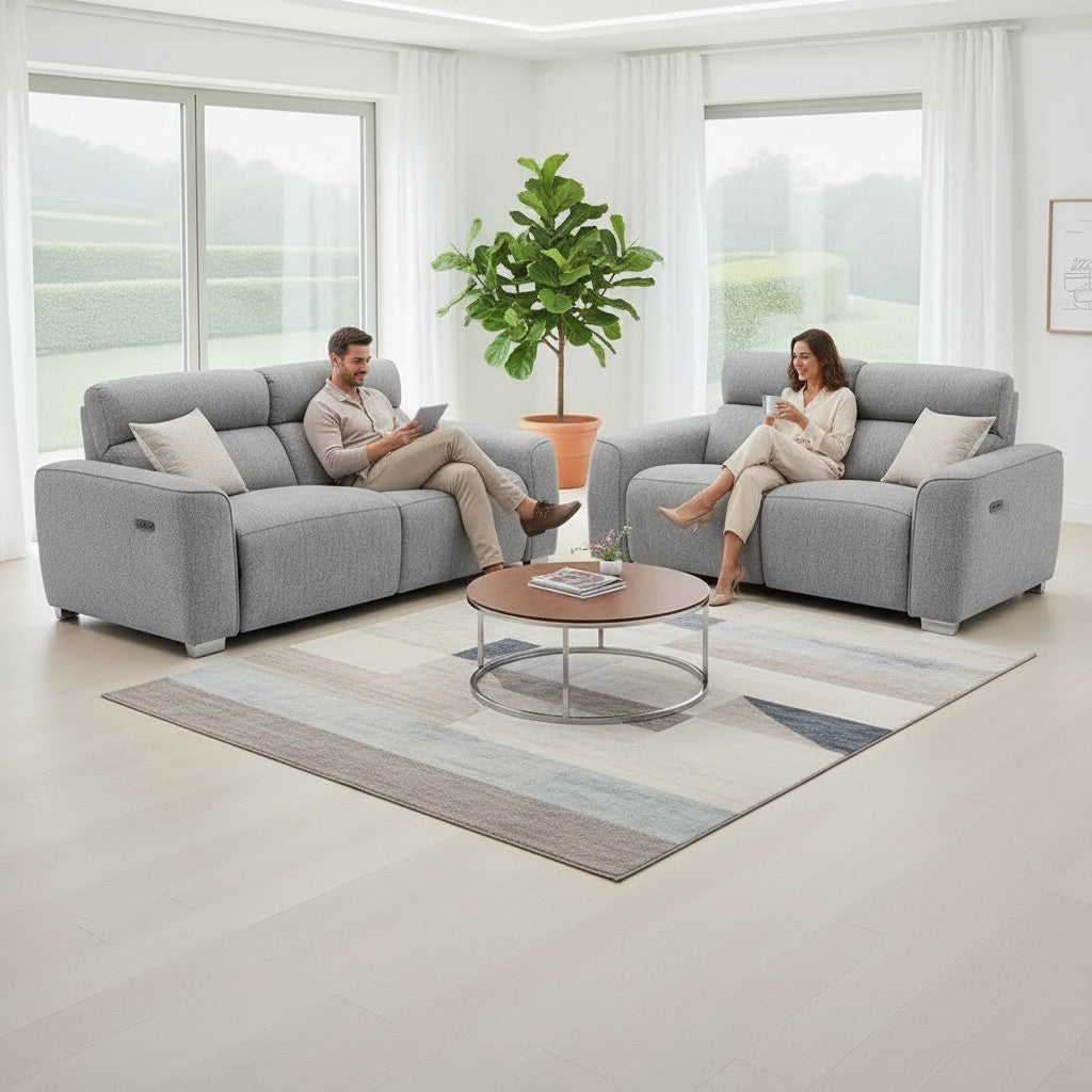 Toronto Electric Recliner Grey Fabric 3+2 Sofa Suite