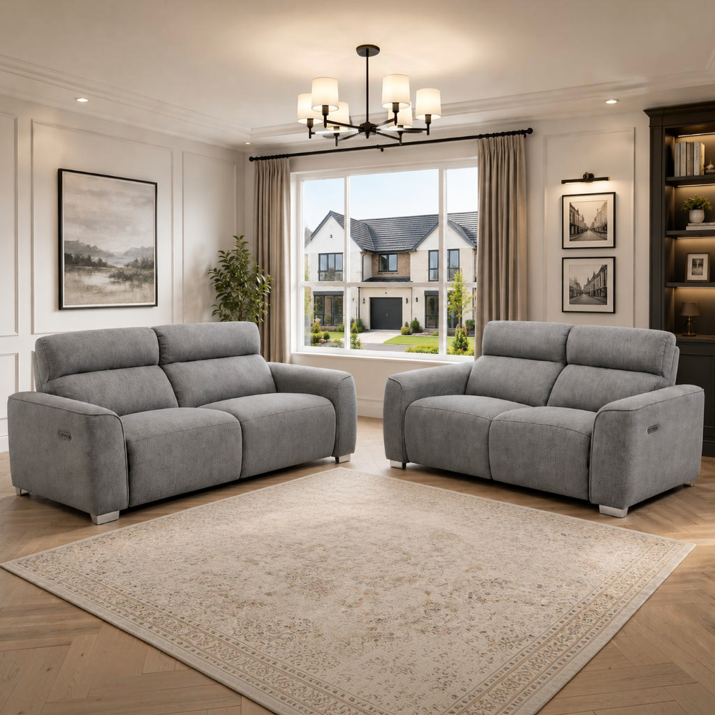 Toronto Electric Recliner Grey Fabric 3+2 Sofa Suite