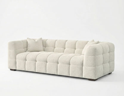 ALUXO Tribeca Bubble 3 Seater Sofa In Oatmeal Beige Boucle Fabric