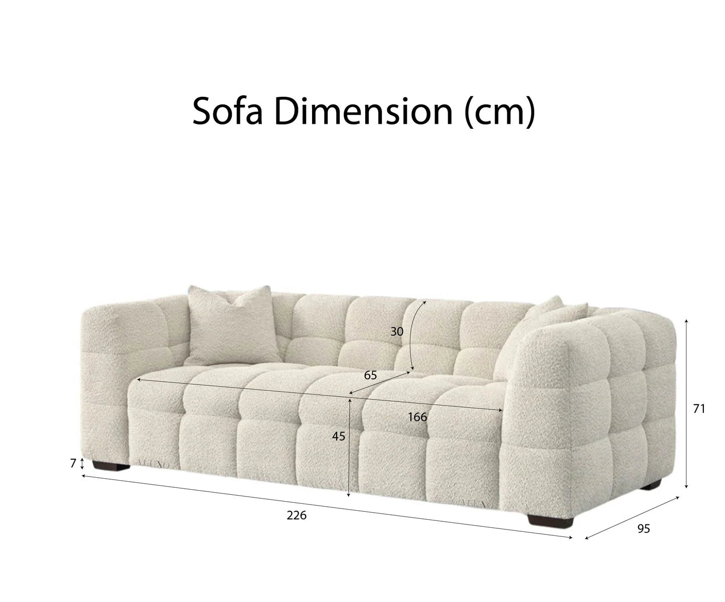 ALUXO Tribeca Bubble 3 Seater Sofa In Oatmeal Beige Boucle Fabric