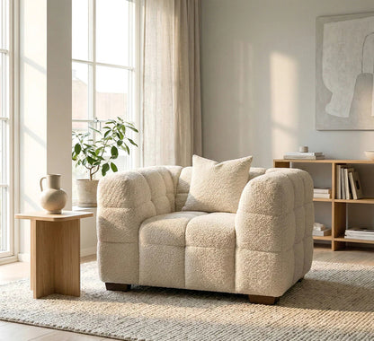 ALUXO Tribeca Bubble Armchair In Pearl Boucle Fabric