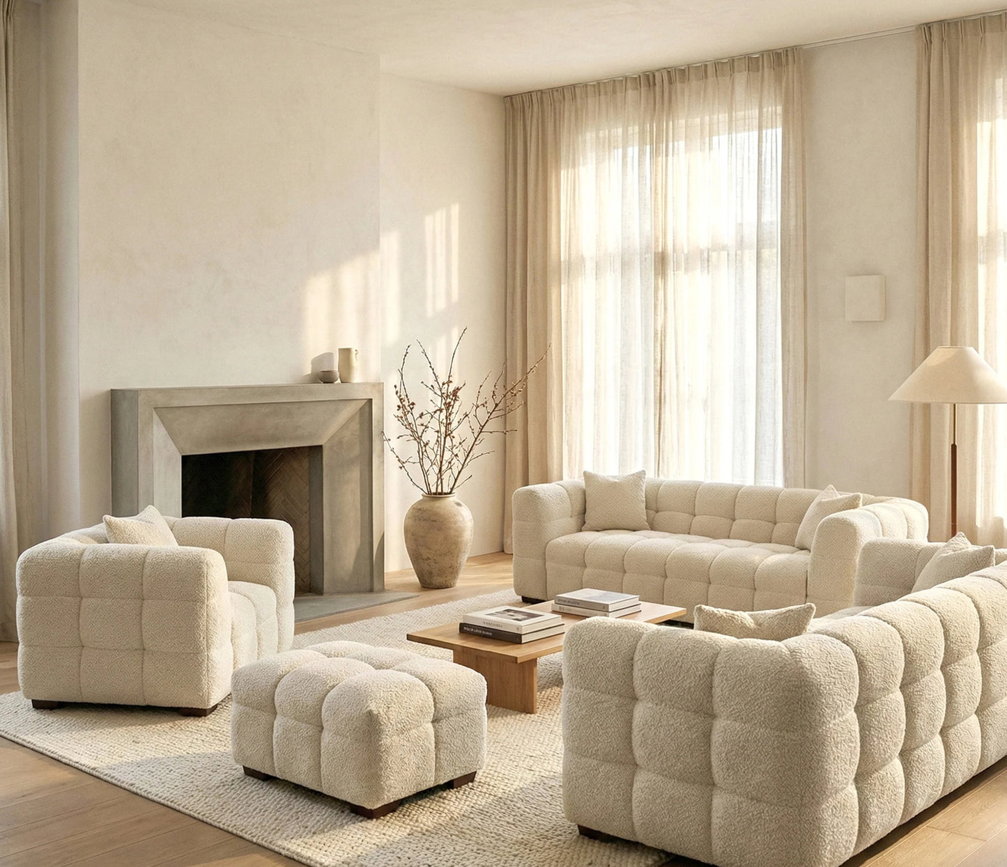 ALUXO Tribeca Bubble Upholstered Footstool In Iron Grey Boucle Fabric