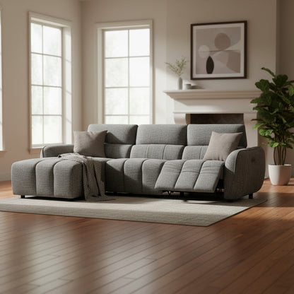 Turin Electric Recliner Charcoal Grey Fabric Left Hand L-Shape Corner Sofa
