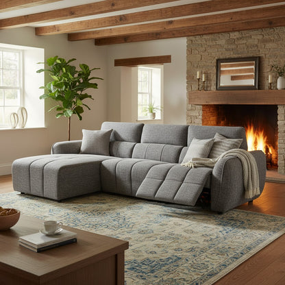 Turin Electric Recliner Charcoal Grey Fabric Left Hand L-Shape Corner Sofa