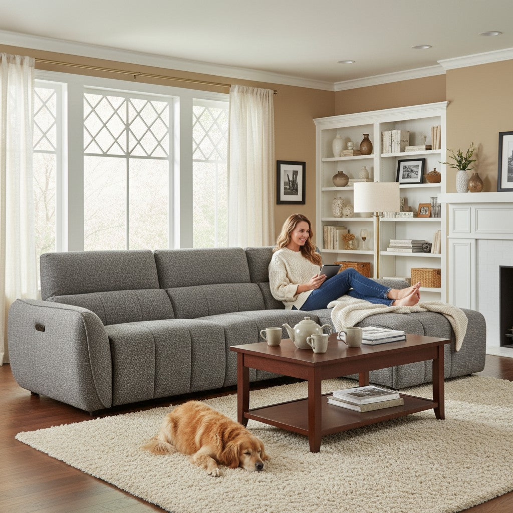 Turin Electric Recliner Charcoal Grey Fabric Right Hand L-Shape Corner Sofa
