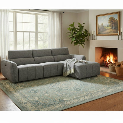Turin Electric Recliner Charcoal Grey Fabric Right Hand L-Shape Corner Sofa