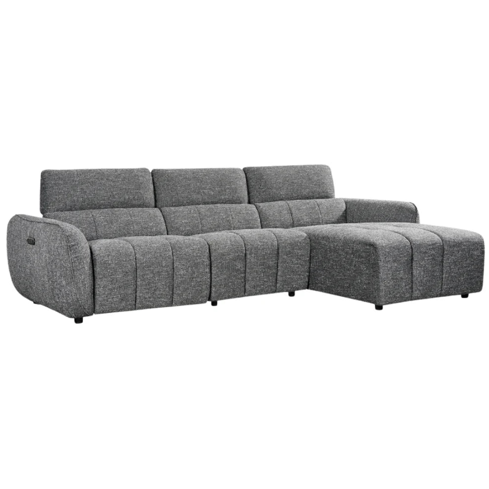 Turin Electric Recliner Charcoal Grey Fabric Right Hand L-Shape Corner Sofa