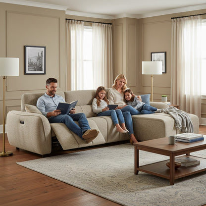 Turin Electric Recliner Mocha Brown Fabric Right Hand L-Shape Corner Sofa