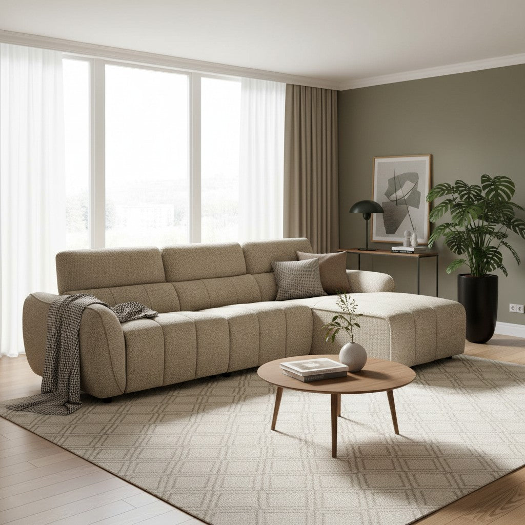 Turin Electric Recliner Mocha Brown Fabric Right Hand L-Shape Corner Sofa