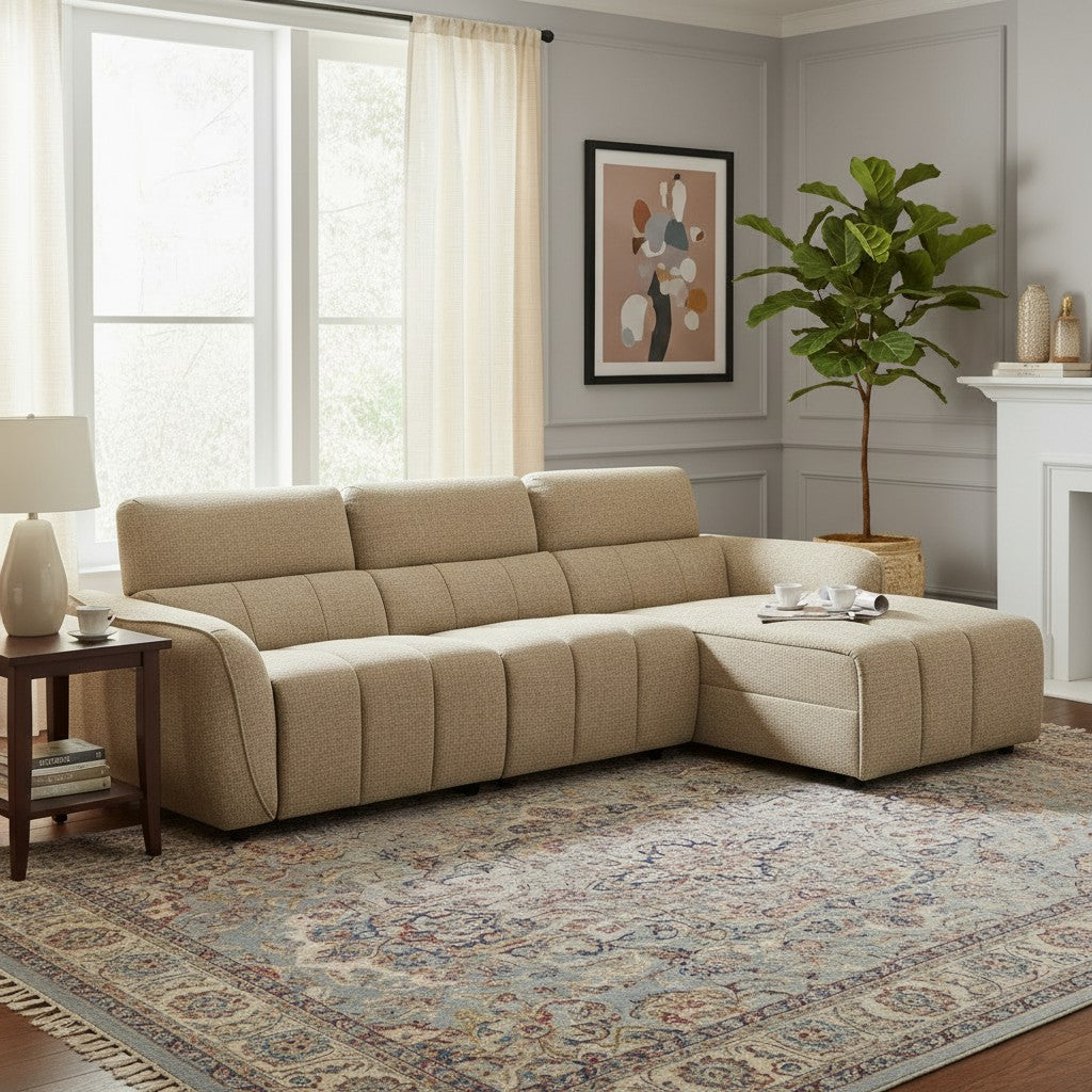 Turin Electric Recliner Mocha Brown Fabric Right Hand L-Shape Corner Sofa