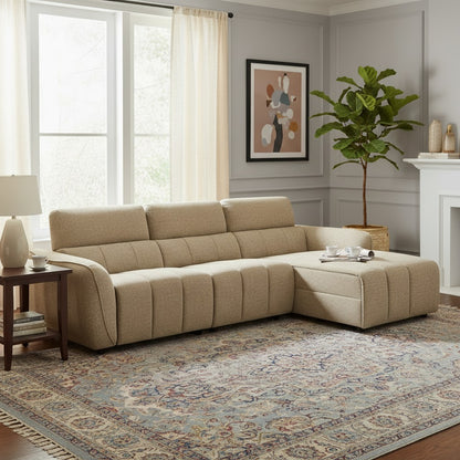 Turin Electric Recliner Mocha Brown Fabric Right Hand L-Shape Corner Sofa