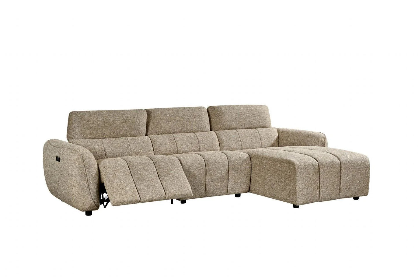 Turin Electric Recliner Mocha Brown Fabric Right Hand L-Shape Corner Sofa