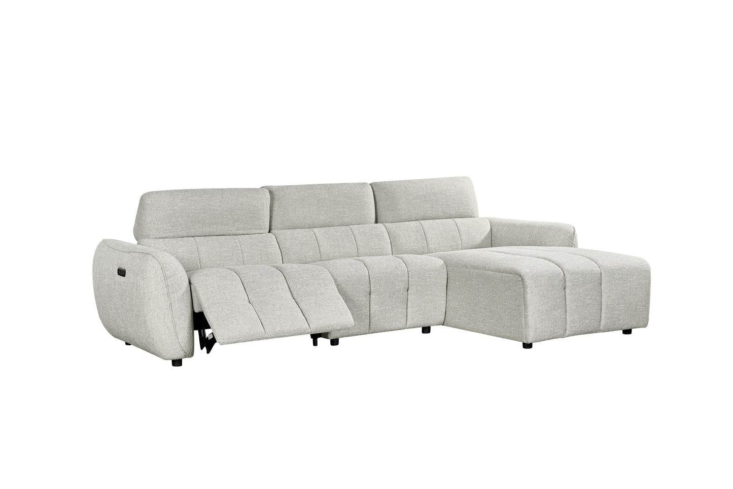 Turin Electric Recliner Silver Fabric Right Hand L-Shape Corner Sofa
