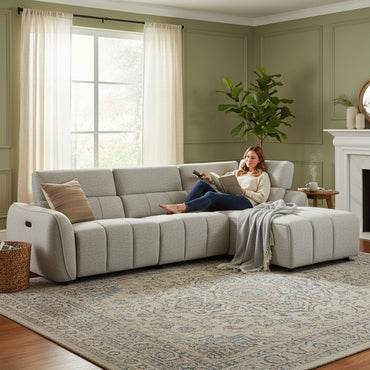 Turin Electric Recliner Silver Fabric Right Hand L-Shape Corner Sofa