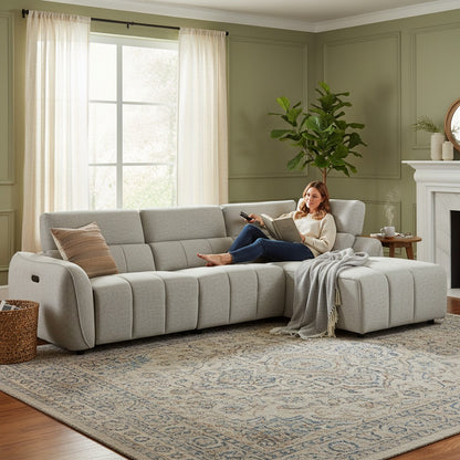 Turin Electric Recliner Silver Fabric Right Hand L-Shape Corner Sofa