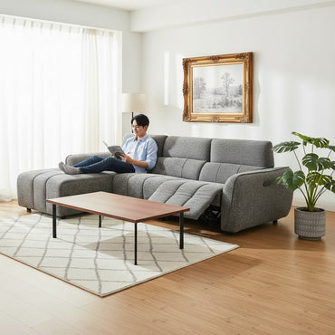 Turin Electric Recliner Charcoal Grey Fabric Left Hand L-Shape Corner Sofa