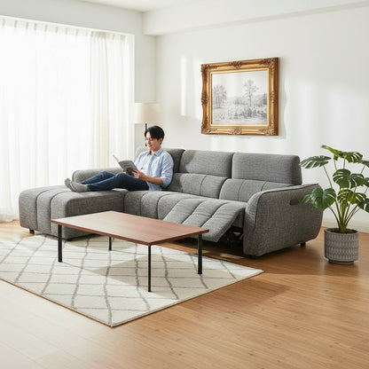 Turin Electric Recliner Charcoal Grey Fabric Left Hand L-Shape Corner Sofa
