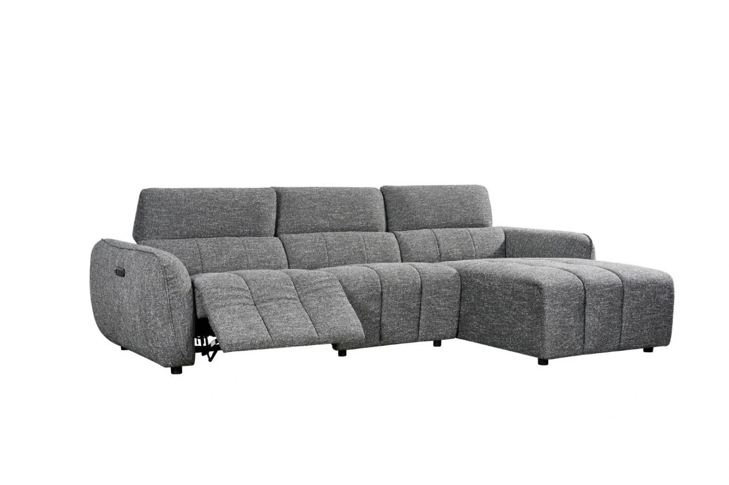 Turin Electric Recliner Charcoal Grey Fabric Right Hand L-Shape Corner Sofa