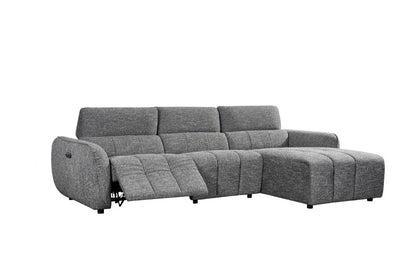 Turin Electric Recliner Charcoal Grey Fabric Right Hand L-Shape Corner Sofa