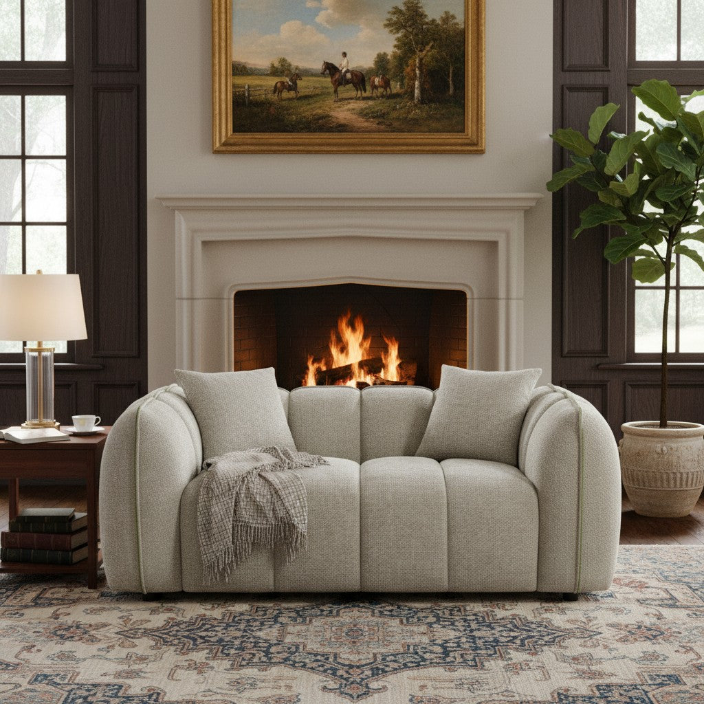 Venice Beige Cream Fabric 2 Seater Sofa