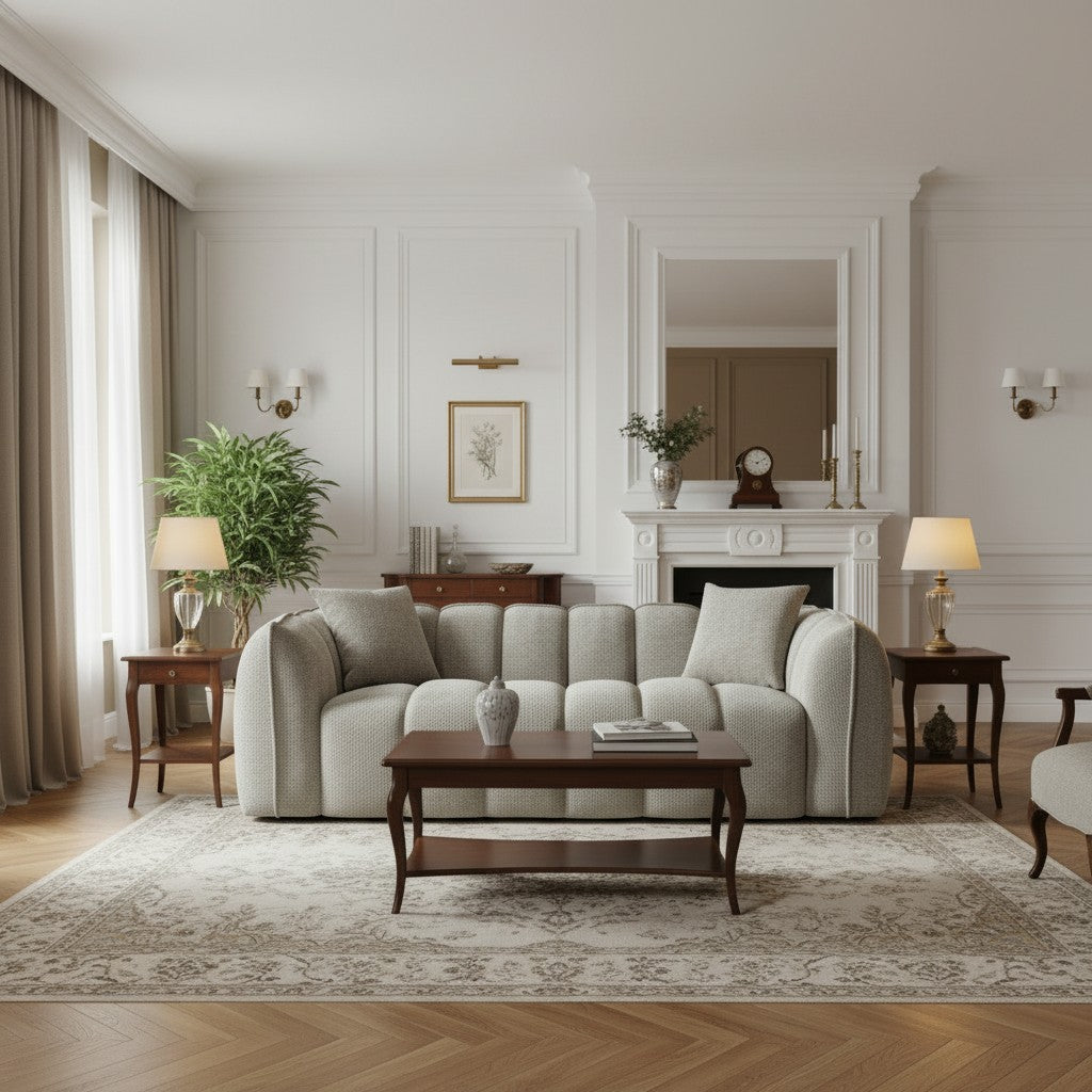 Venice Beige Cream Fabric 3 Seater Sofa