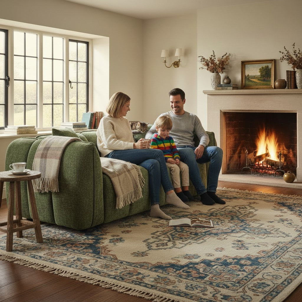 Venice Olive Green Fabric 3 Seater Sofa
