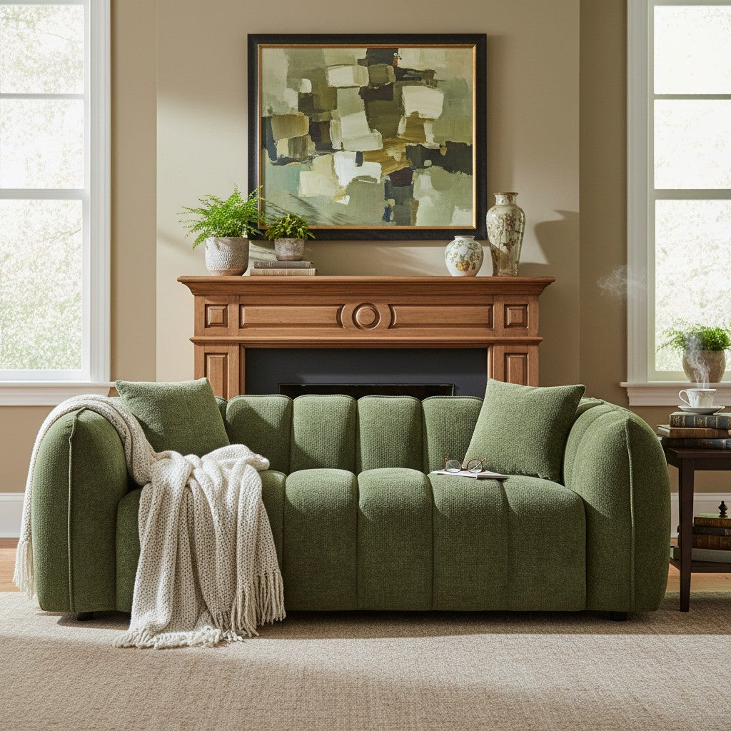 Venice Olive Green Fabric 3 Seater Sofa