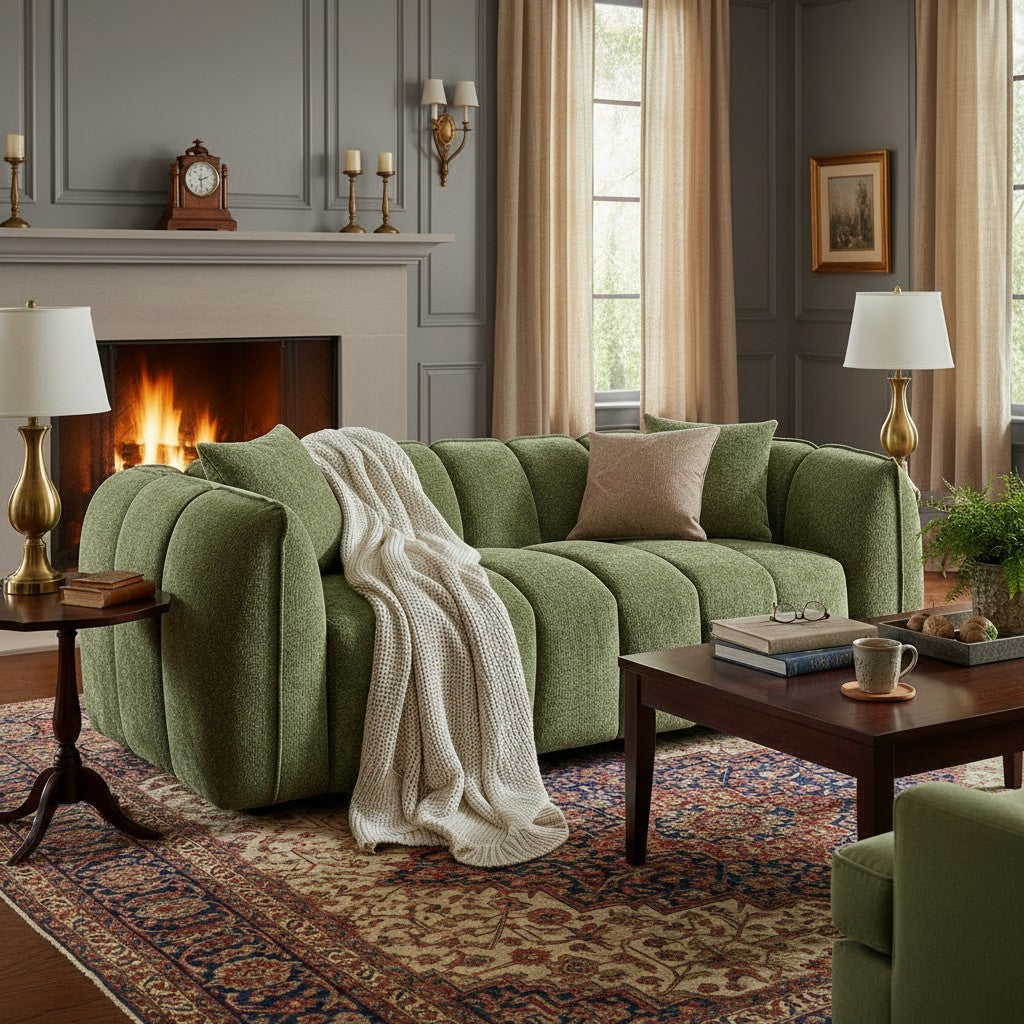 Venice Olive Green Fabric 3 Seater Sofa