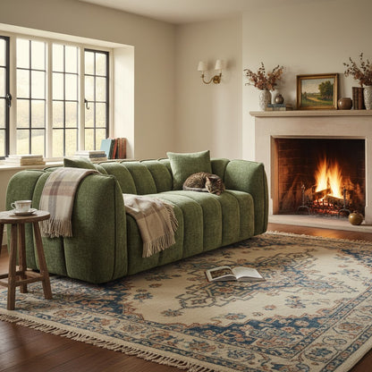 Venice Olive Green Fabric 3 Seater Sofa
