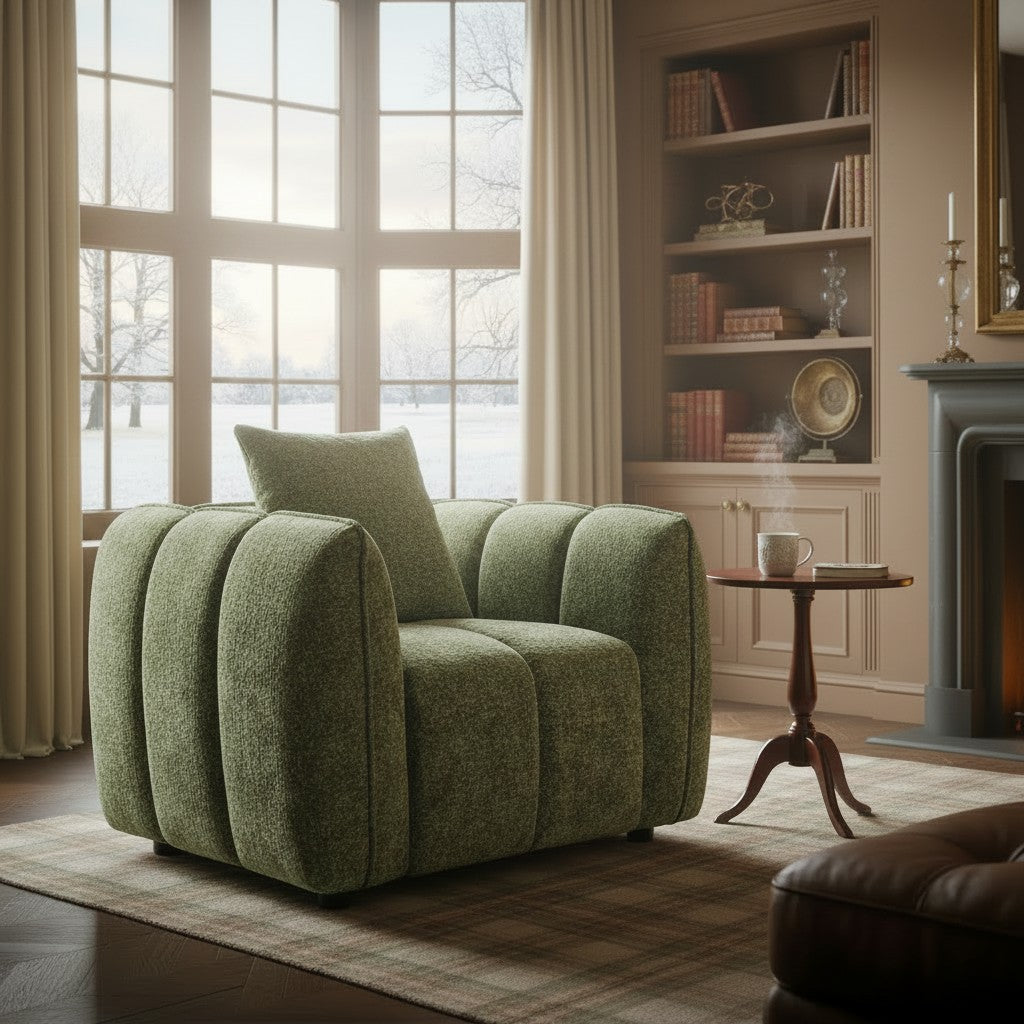 Venice Olive Green Fabric Armchair