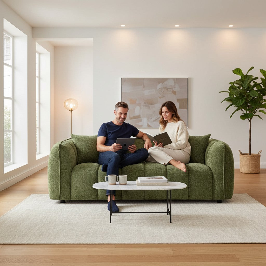 Venice Olive Green Fabric 2 Seater Sofa