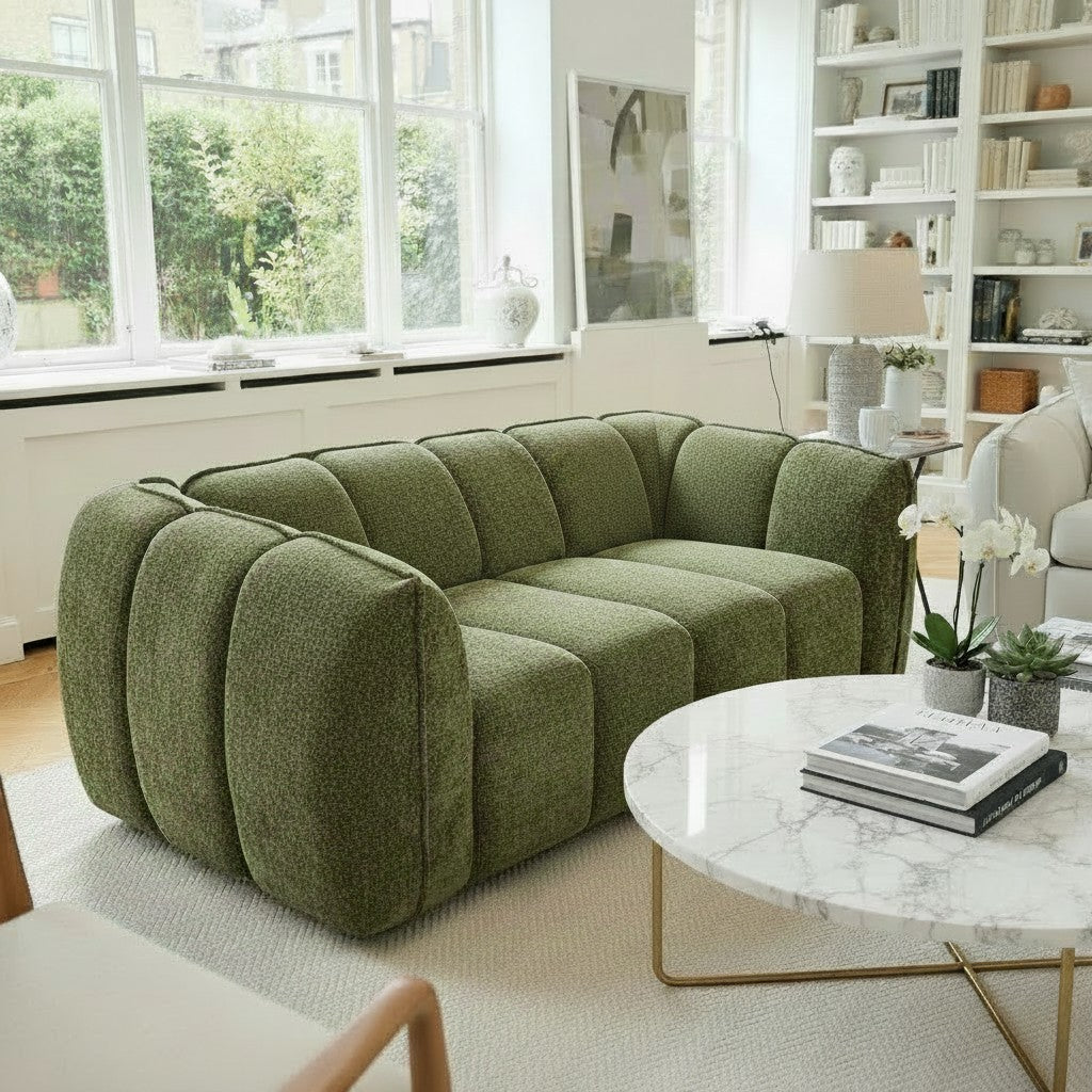 Venice Olive Green Fabric 2 Seater Sofa