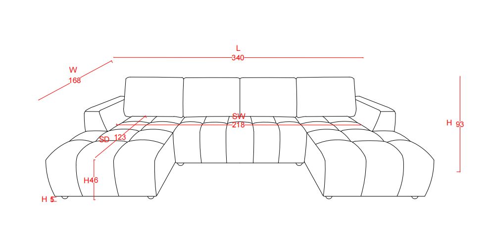 Shanghai Luxury Sofabed Green Fabric U Shape Corner Sofa